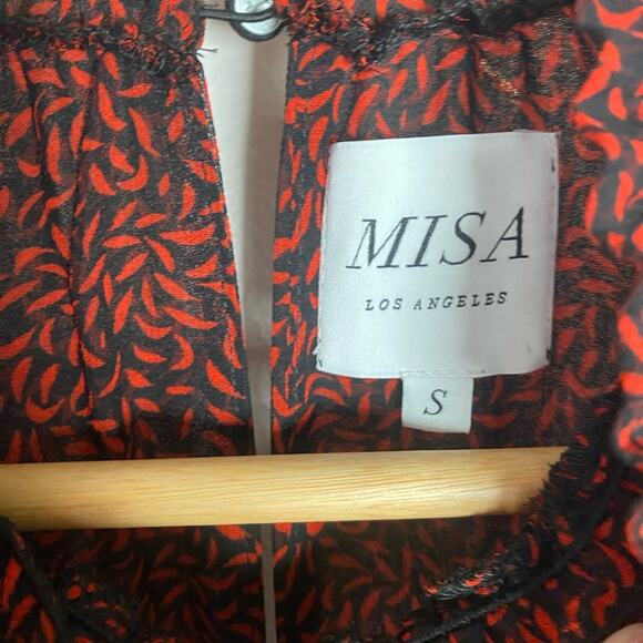 Misa Los Angeles Savanna Asymmetrical Ruffle Mini Dress Red Banana Leaf Small - Picture 5 of 8